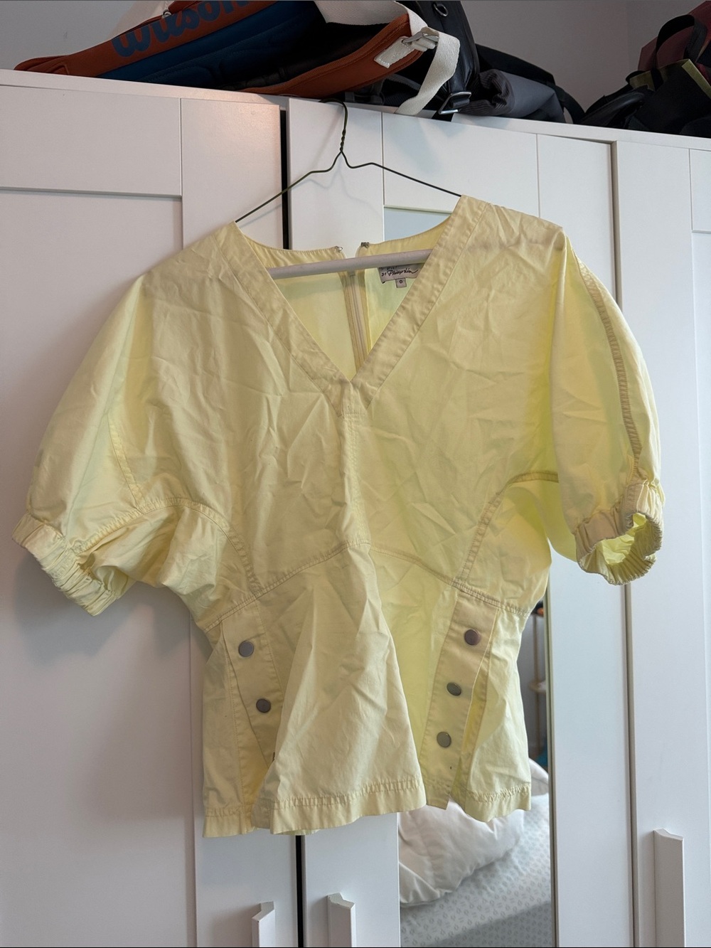 3.1 Phillip Lim Pale Yellow V-Neck Short Sleeve Blouse